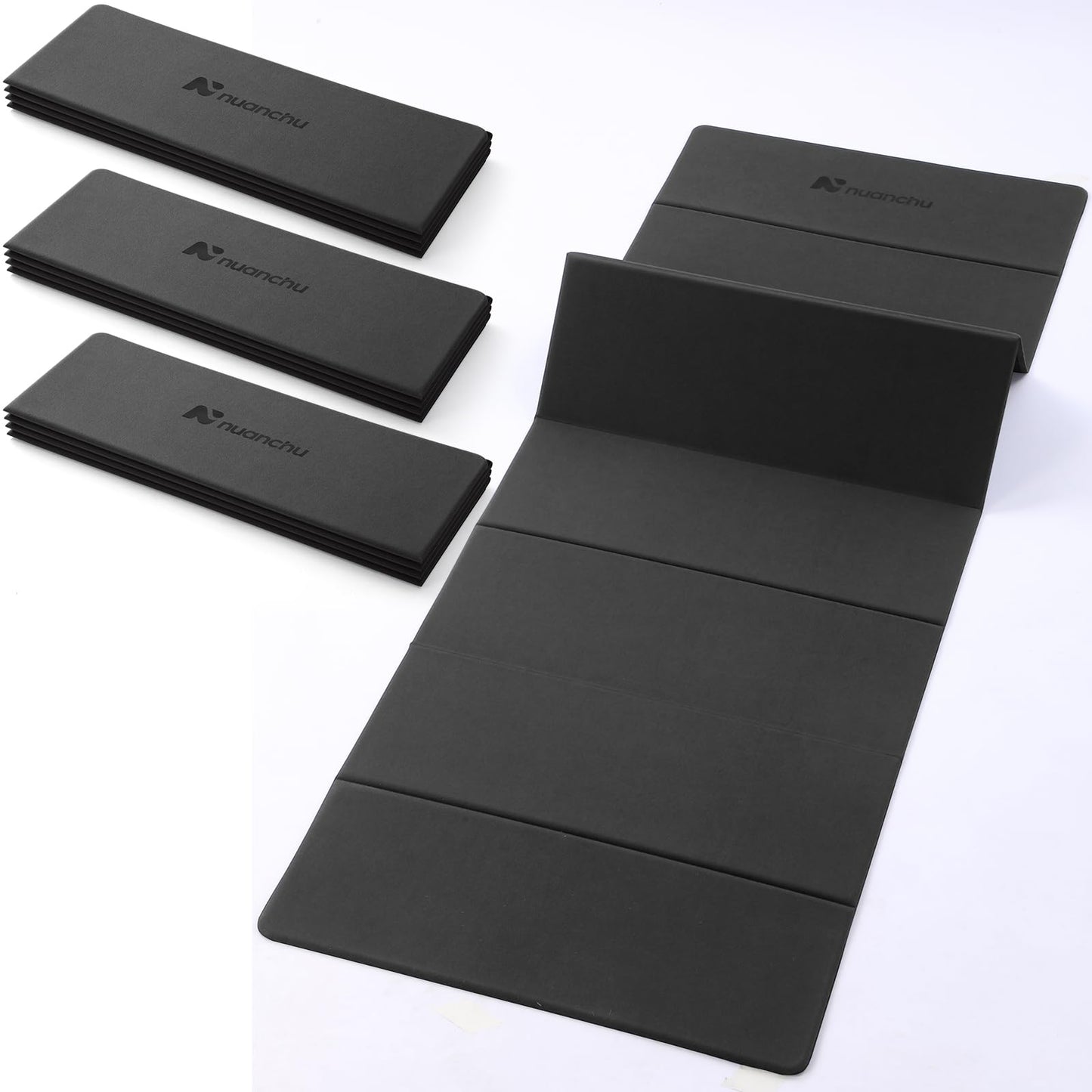 Nuanchu 3 Packs Foldable Yoga Mat Yoga Gift Non-slip Fitness Pilates Mats 6mm Thick with Strap Poe Material 69 x 24 x 0.24" Lightweight Multi-purpose Workout Mats for Exercise Home Travel(Black)