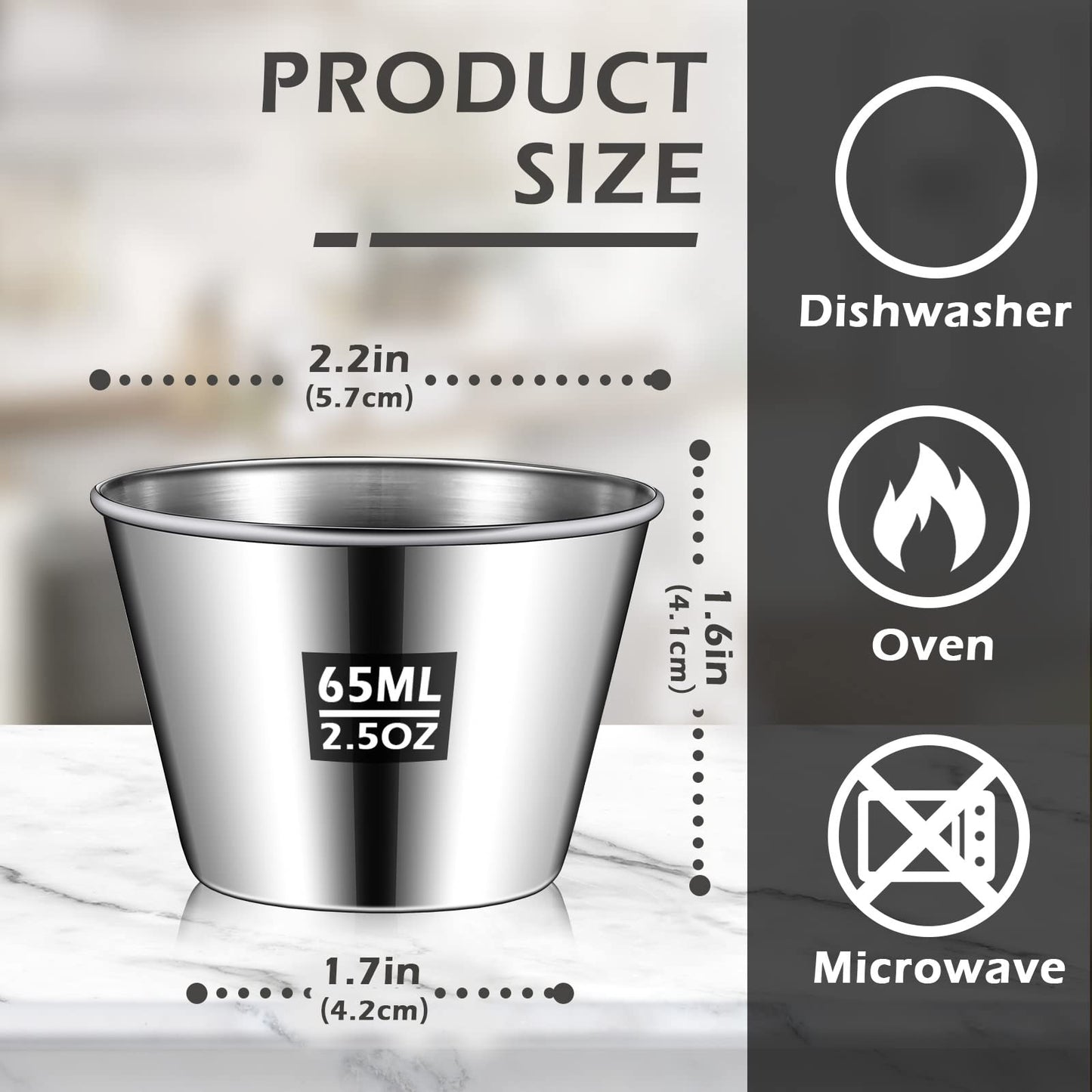 Mimorou 100 Pcs 2.5oz Metal Ramekins Stainless Steel Sauce Dipping Cups Ramekins Bulk Sauce Container Round Dipping Bowls Condiment Cup for Dish Butter Kitchen Restaurant Serving Party Dinner Cooking