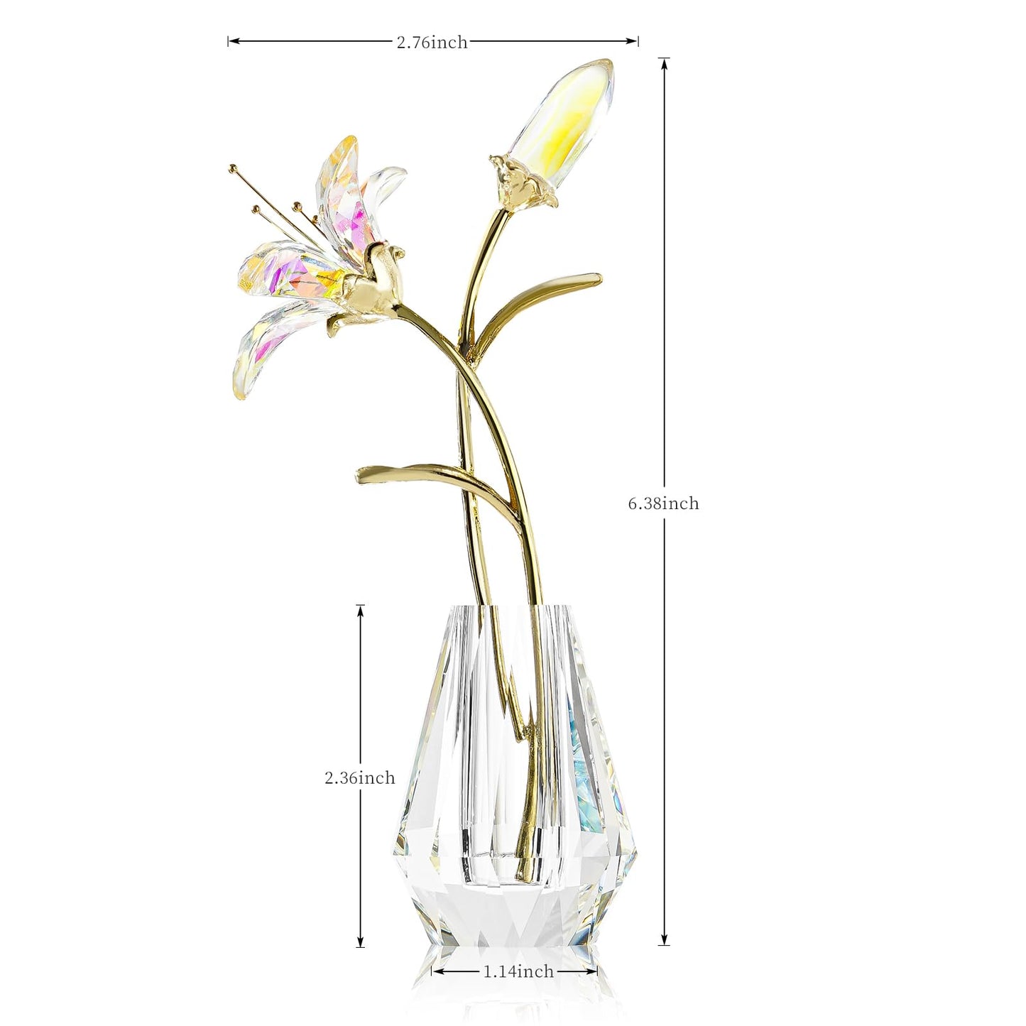 RONG KRISTO Crystal Lily Figurine, Glass Flowers with Stem,Flower Collectible Gifts for Woman, Wedding Party Decor(Transparent)