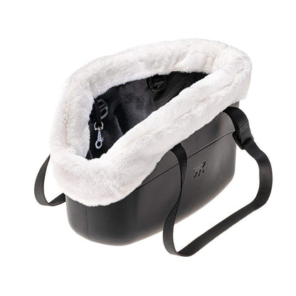 Ferplast Carrier bag for dogs WITH-ME WINTER, made of EVA, Soft rubber plastic, with faux-fur lining, Adjustable handles, Safety belt included, 21.5 x 43.5 x h 27 cm Black