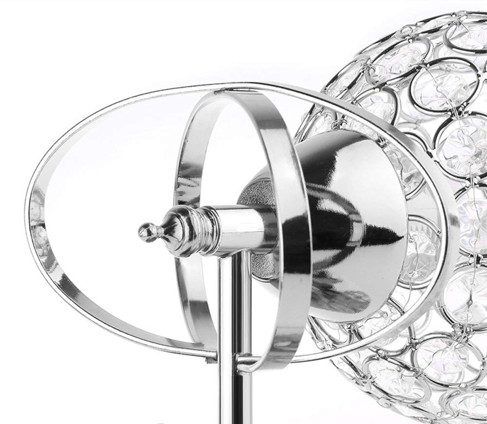 WeFoonLo Round Modern Crystal Wall Light Chrome Finish Bedroom Wall Sconce Lighting Fixture with Plug and Cord Switch, E26 Socket