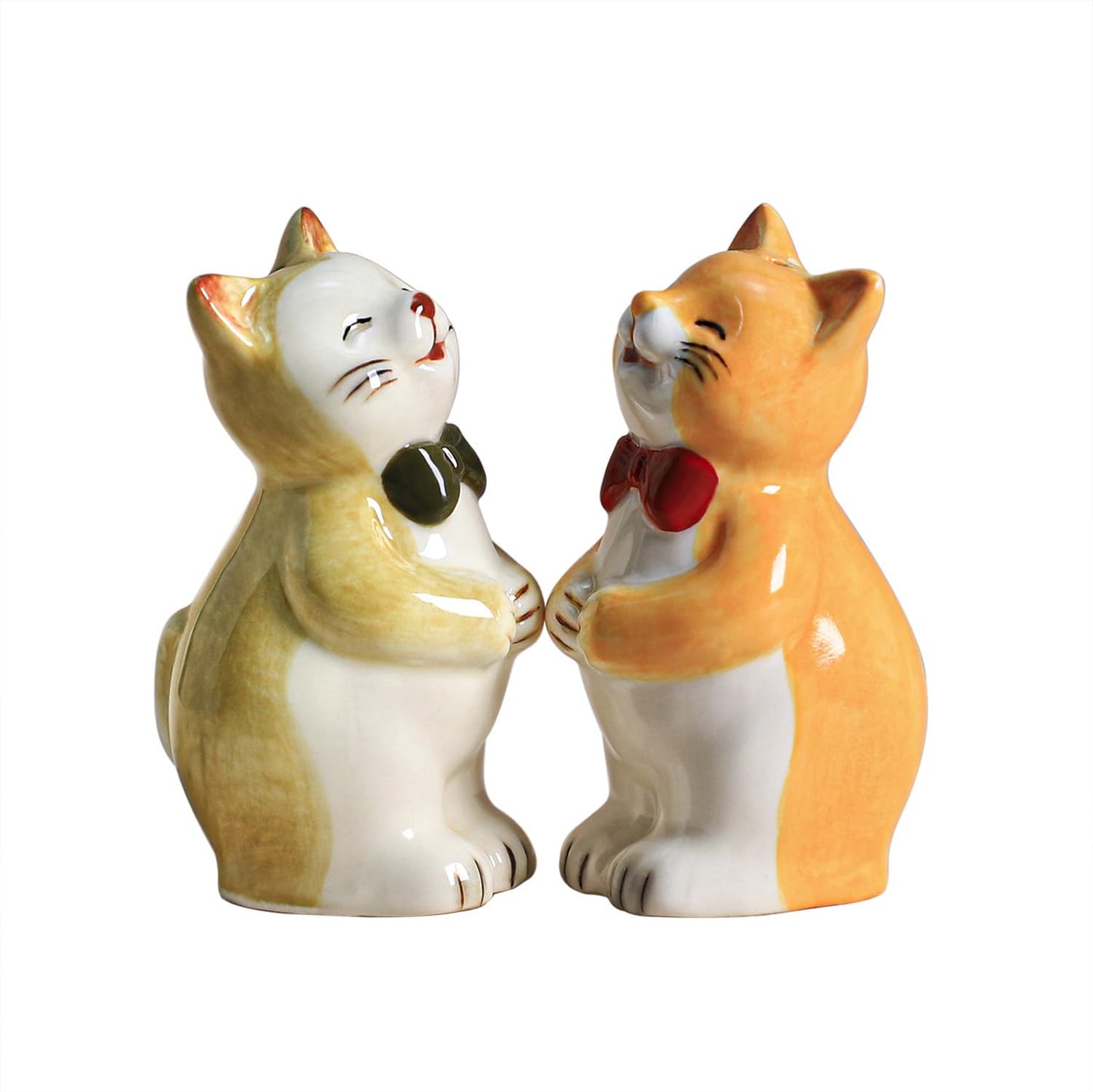 Bicuzat Ceramic Retro Cat Lovers Shape Salt & Pepper Shakers Set, Hand-Painted Cats Salt and Pepper Shakers, 2 PCS Set-Orange