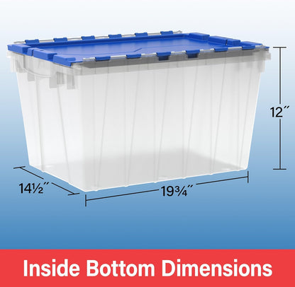 Akro-Mils KeepBox 12 Gallon Storage Container, Nesting and Stackable Plastic Storage Box with Lid Attached, Organizer Tote for Garages, Closets, and Moving, 21-1/2" x 15" x 12-1/2", Red/Green
