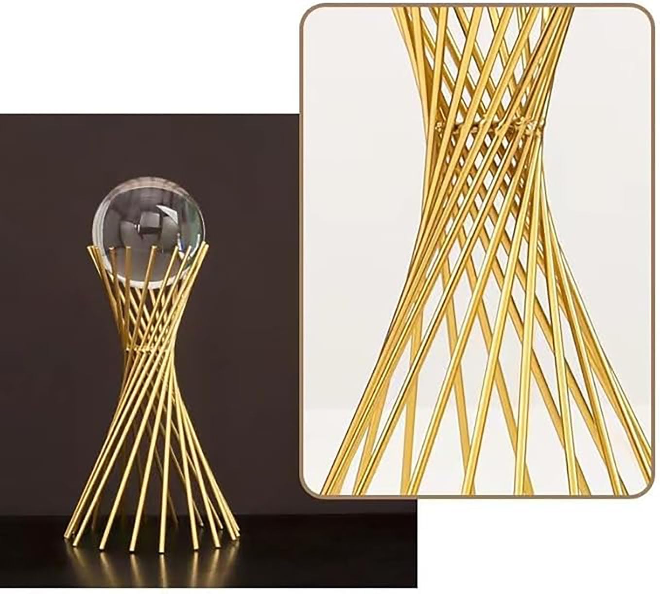 WQKING 3D Modern Abstract Art Crystal Ball with Gold Iron Stand Decorative Ornaments for Living Room Bedroom TV Cabinet Crafts Gifts Office Home Deco (5.5" D x 3.1" W x 7" H)