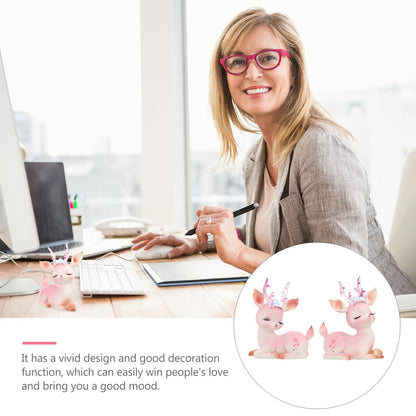 Garneck 2Pcs Pink Resin Deer Ornaments Mini Cartoon Deer Figurines for Car Dashboard Decor Christmas Figurines Home Office Desk Bedroom Study Table Seasonal Decor