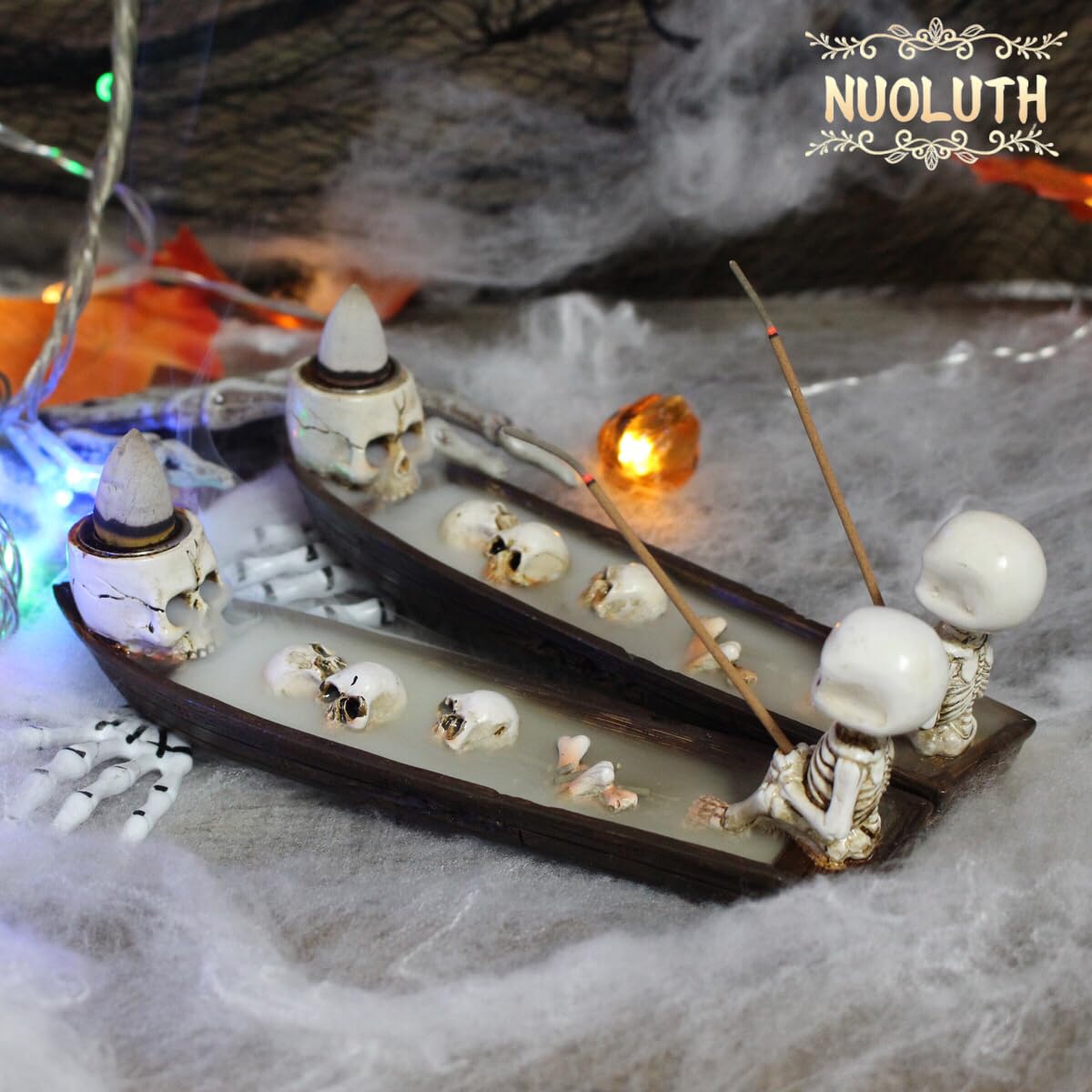 Incense Burner, backflow Incense Burner,Skeleton Ship Incense Holder,Hand-Carved Decorations,Cool Room Decorations, Awesome and Ideal Gifts, Brown