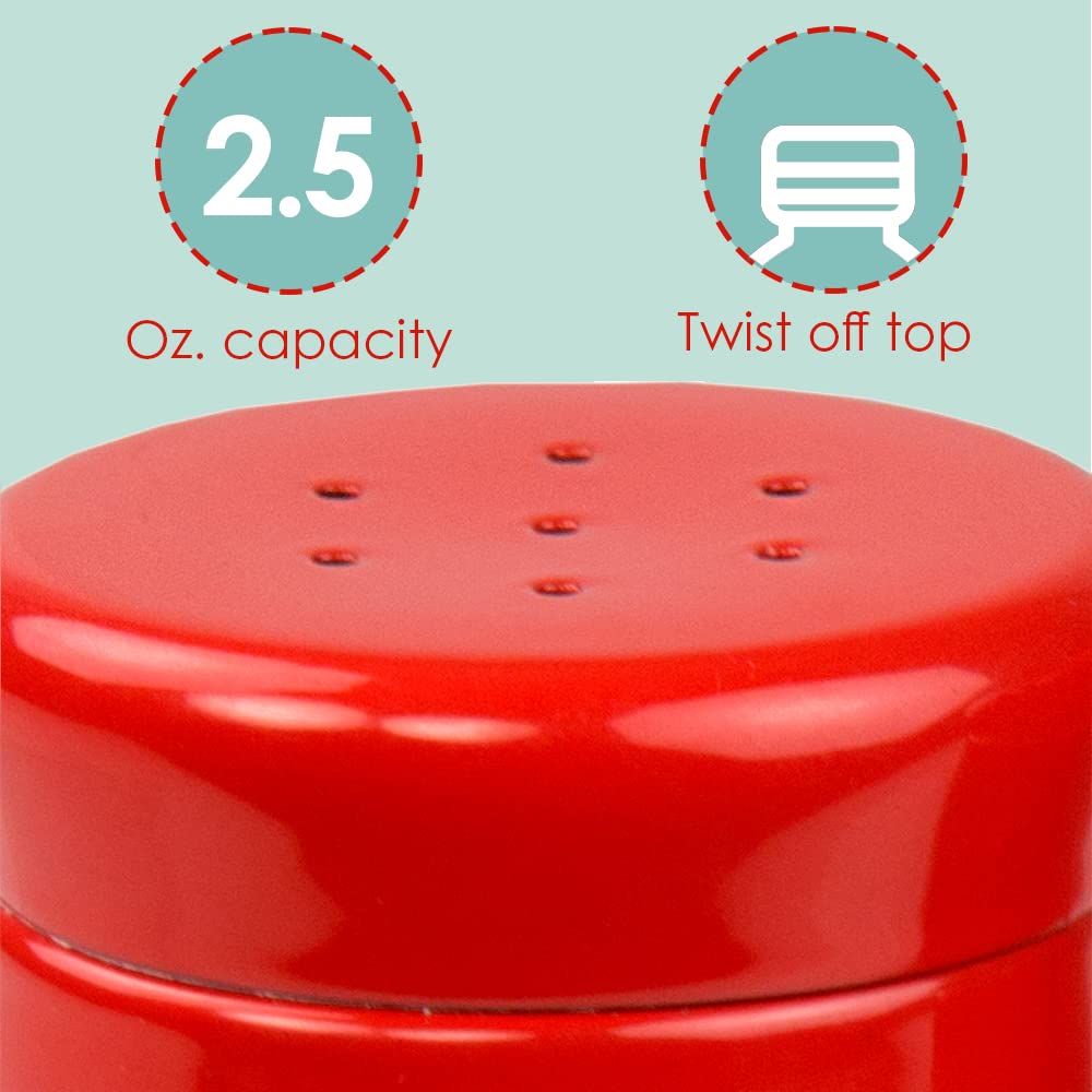 Retro-Styled Stainless Steel Salt and Pepper Shakers (Red), By Home Basics | 2 Piece Shakers for Salt, Pepper, Cumin, Cinnamon, Paprika, and More | With See-Through Glass Bases