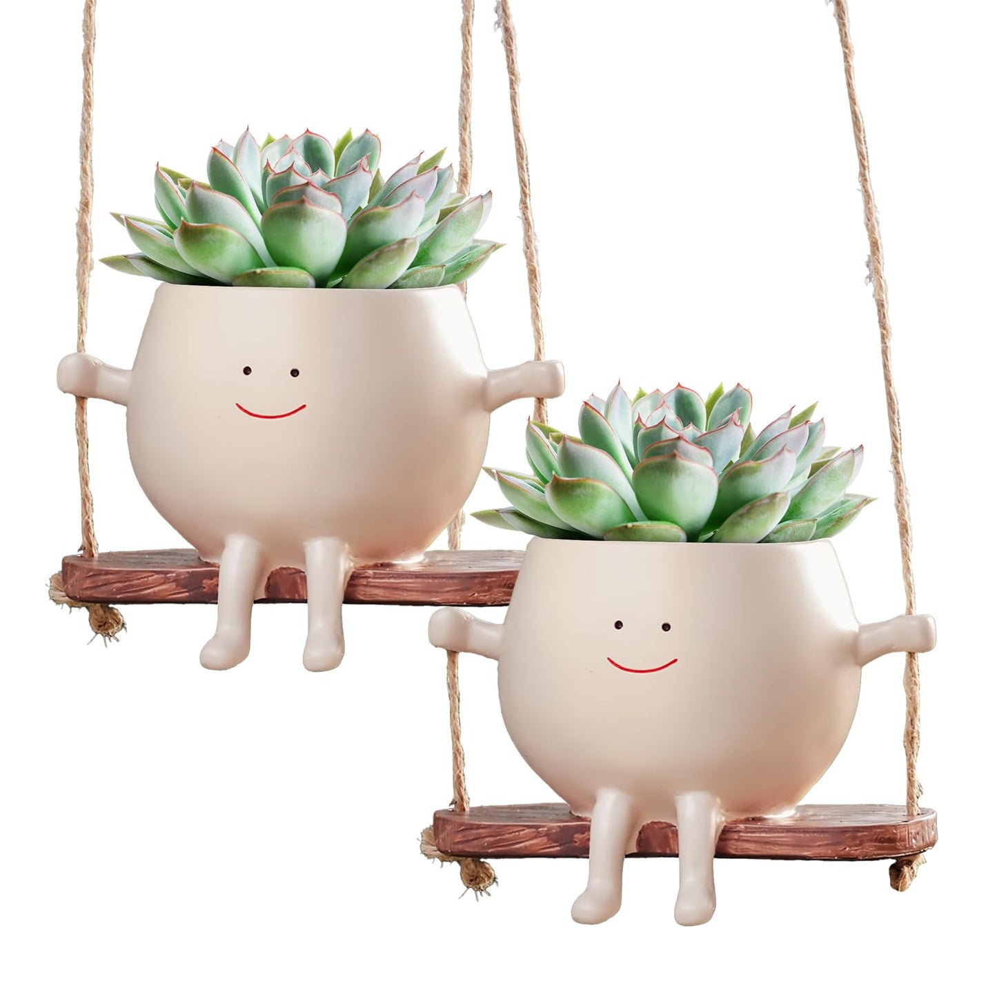 2 PCS Swinging Face Plant Pots 【2025 THICKEN VERSION】Unique Cute Hanging Succulent Cactus Flower Head Resin Planters Pots for Indoor & Outdoor, Creative Novelty Decorative Planter Gift for Home Garden
