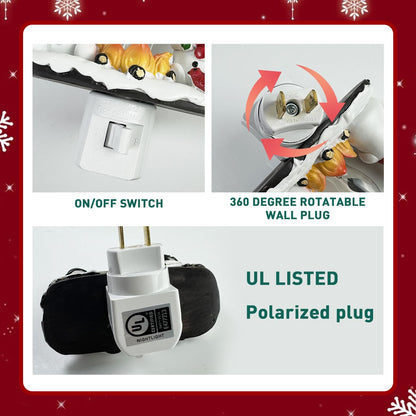 Christmas Decorations，Snowman Campfire Night Light，4 Inch Resin Rotating Plug Christmas Night Light with Flame Flicker Effect, Suitable for Children's Room, Hallway, Living Room, Staircase Decoration