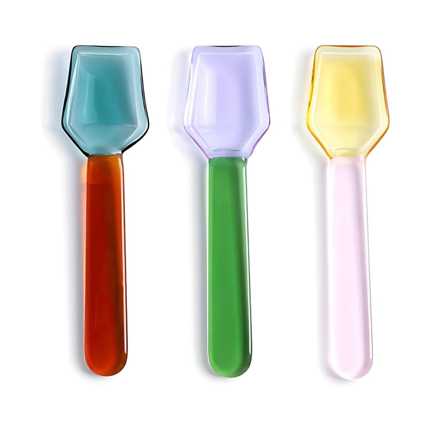 TMXAOK 3 Pieces Colorful Small Glass Spoon, 3.6Inch Clear Crystal Ice Cream Dessert Coffee Stirring Spoon Teaspoon Salt Sugar Seasoning Jam Honey Scoop for Cafe Bar Party (B)