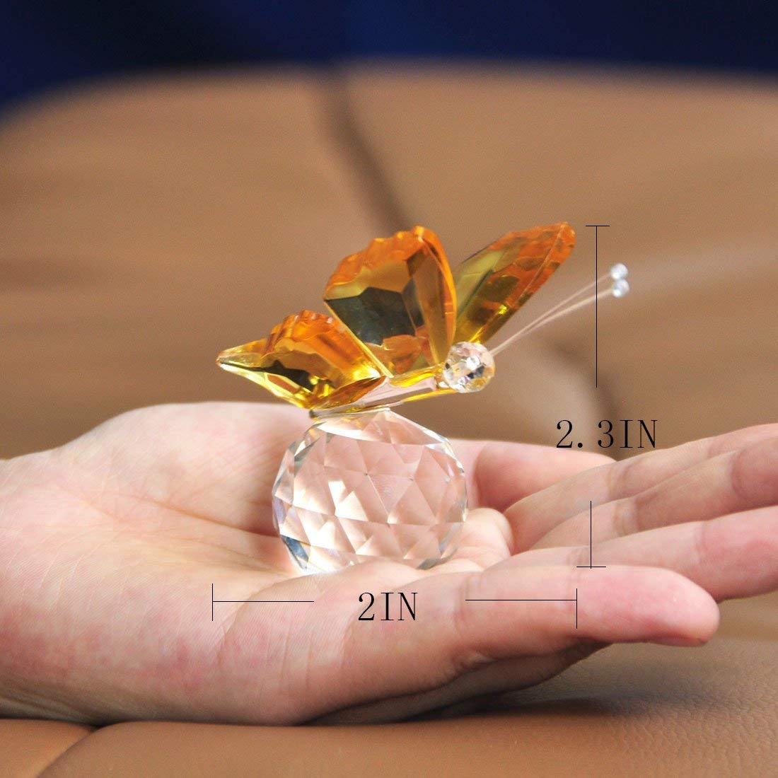 H&D HYALINE & DORA Set 8pcs Crystal Flying Butterfly with Ball Base Figurine Cut Glass Ornament Statue Animal Figurine Collection Home Wedding Office Table Decorations