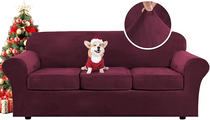 H.VERSAILTEX Modern Velvet Plush 4 Piece High Stretch Sofa Slipcover Sofa Cover