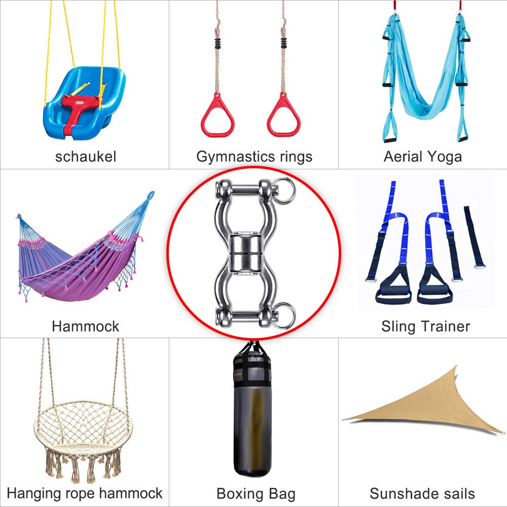 SELEWARE Silent Bearing Swing Swivel, 360° Rotational Device Hanging Accessory with Removeable Buckle for Tree Swing, Hammock Chair, Climbing Rope, Yoga, Kids Swing Swivel 1201LB Capacity