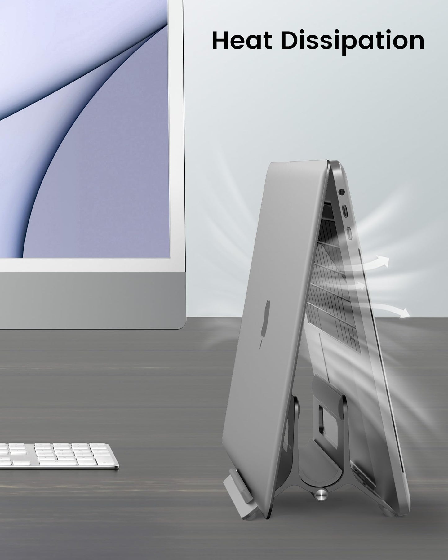 SODI Vertical Laptop Stand for Desk, Gravity Auto Lock MacBook Stand, Aluminum Laptop Holder Vertical Compatible with MacBook Pro, Air, Tablet, Space-Saving Organize Work & Home Office, Gray