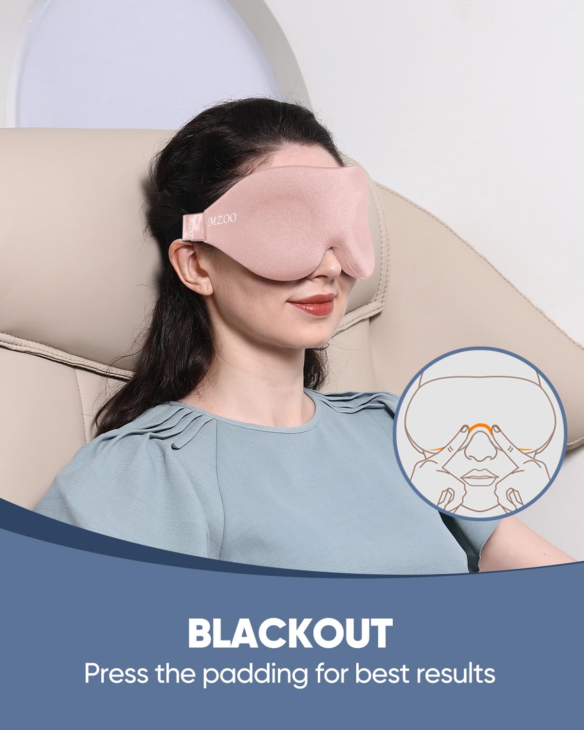 MZOO Luxury Sleep Eye Mask for Side Sleeper Men Women, Zero Eye Pressure 3D Sleeping Mask, Light Blocking Patented Design Night Blindfold, Soft Eye Shade Cover for Travel, Black