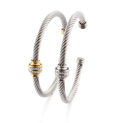 Tiyad Cable Bracelet Stainless Steel Vintage Twisted Wire Composite Open Bangle Bracelet, Adjustable Cuff Bangle Bracelet for Women & Men (Two-tone)