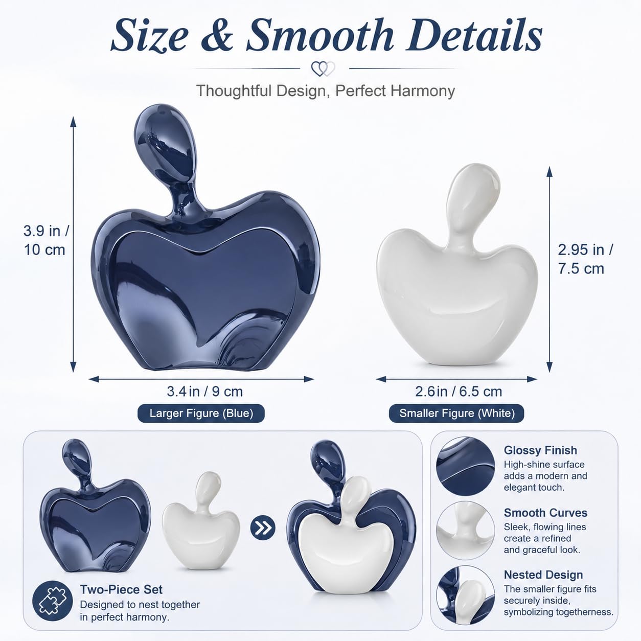 XMGZQ Blue White Mini Hugging Couple Statue Ceramic Lover Figurine Home Decor is a Romantic Gift for Her on Wedding Anniversary and Valentines, TV Stand Decoration Knick Knacks for Shelves (Blue)