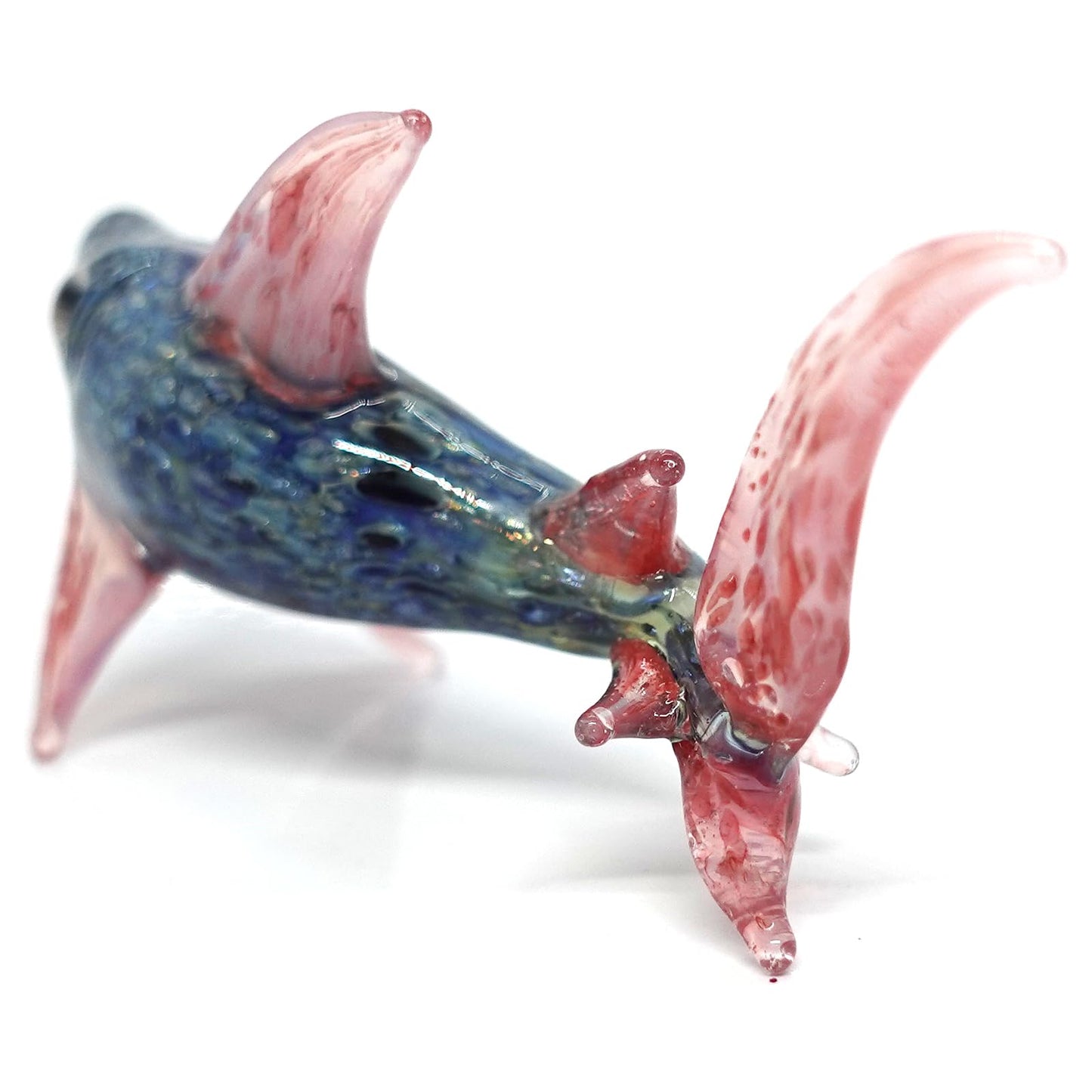 Sansukjai Shark Tiny Hand Blown Color Glass Art Figurines Animals Collectible Gift Home Décor (Marble Black Pink)