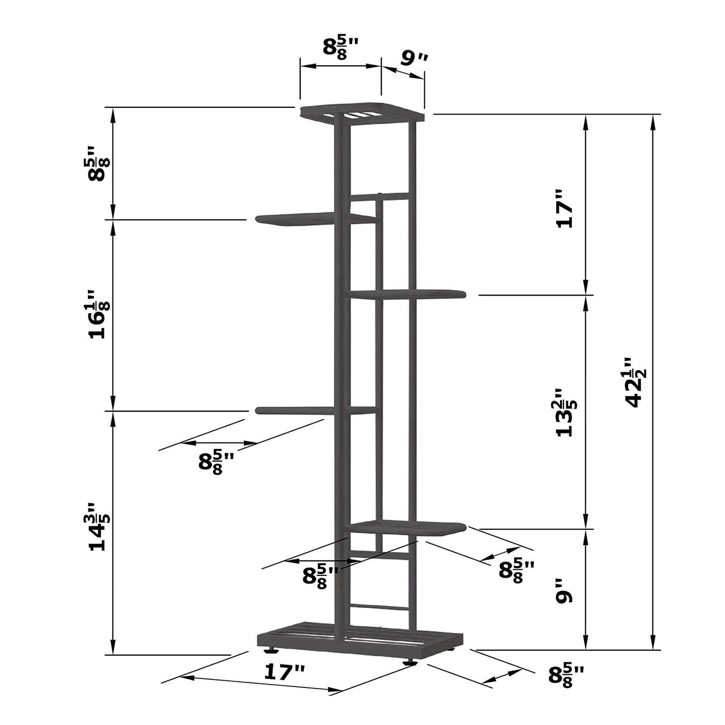 MTB Garden 6 Tier Metal Plant Stand for Indoor Outdoor Flower Pot Display Planter Shelf, Charcoal Grey