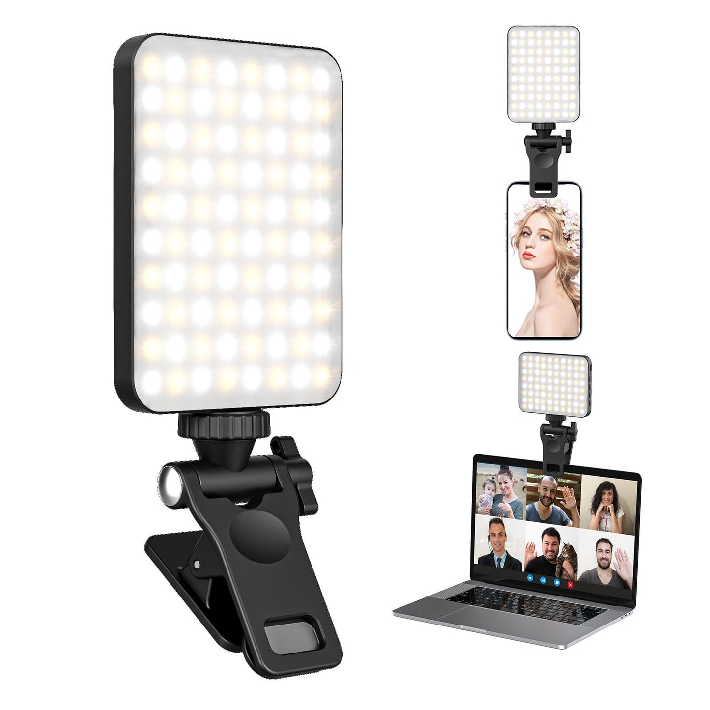 XINBAOHONG LED Video Light, Mini Selfie Light Rechargeable Clip-on Ring Light for Phone Laptop Tablet and Computer Dimmable Fill Lamp for Conference Zoom Call Photography Makeup Picture