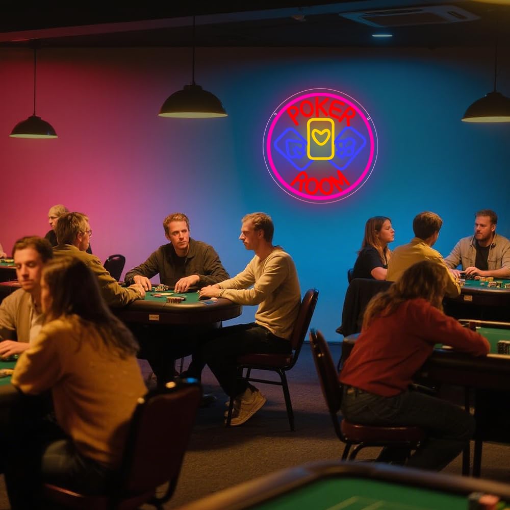 RuCvixkt Poker Room Neon Sign for Wall Decorations, Playing Cards USB Powered Light for Poker Room Man Cave Club Pub Bistro Home Bar Party Bedroom Decor