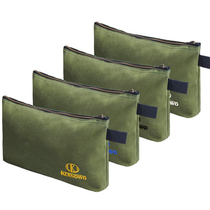 OTEVORP Premium Canvas Tool Pouch Zipper Bag,Small Tool Bag,Multipurpose Storage Pouch(4Pack 12.75x8x2.25 inch 20oz Water Resistant Heavy Duty Army Green Flat Bottom Tool Bag with Brass Zipper)