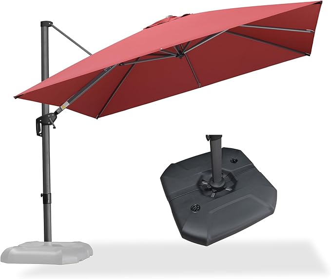 PURPLE LEAF 10 Feet Square Cantilever Umbrella Patio Umbrella with Base Outdoor Umbrella Aluminum Offset with 360-degree Rotation for Garden Deck Pool Patio Terra