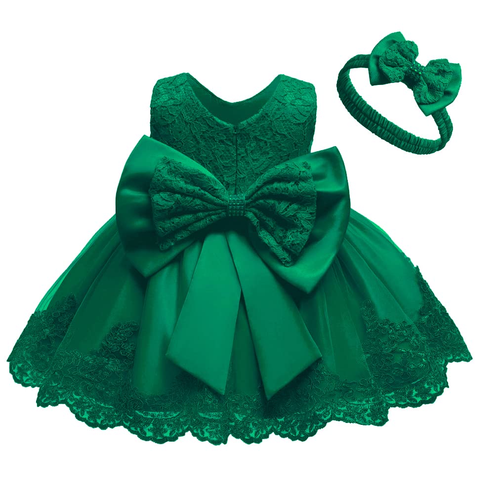 WZSYGDTC Little Girl Baptism Christening Lace Embroidery Dresses Toddler Wedding Bridesmaid Tutu Frocks(Green,12M)