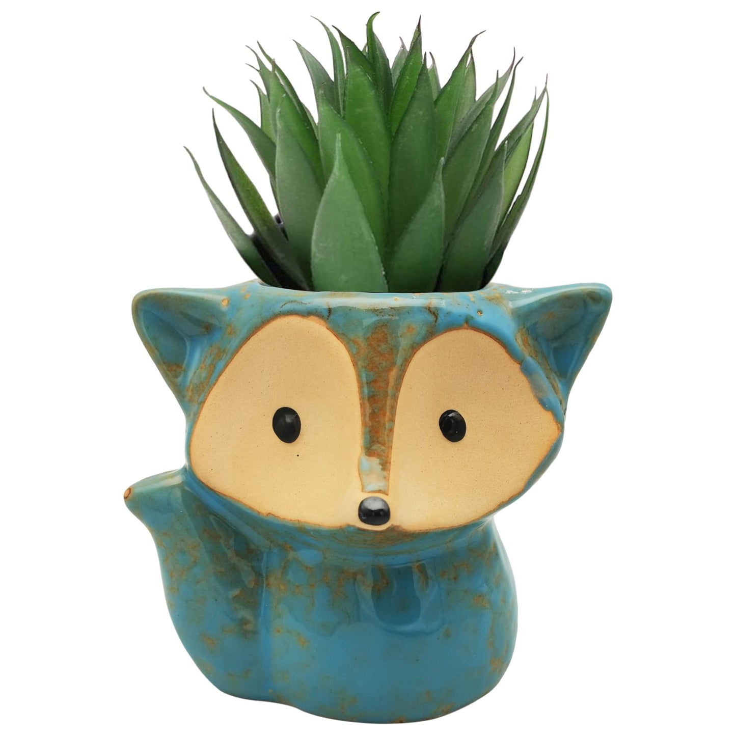 DIYOMR Animal Ceramic Planter Pot, 3.9" Fox Shaped Planters Ceramic Flowerpot Small Succulent Pots Cactus Pot for Home Decor Office Desktop Decoration - Plants Not Included (Blue)