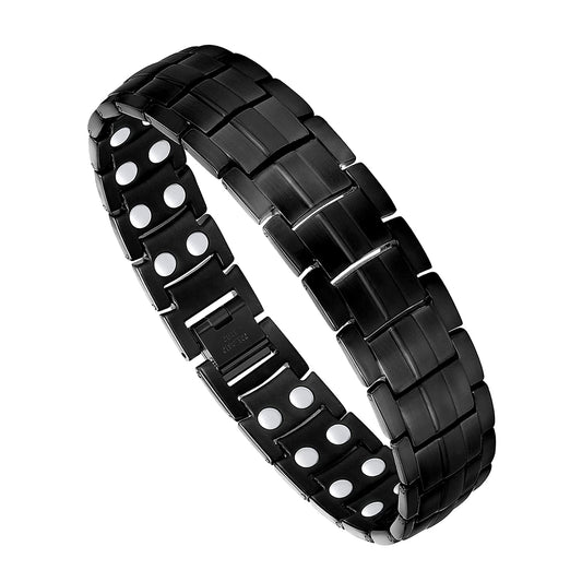 Feraco Magnetic Bracelet for Men Titanium Steel Bracelets with Double Row Magnets Adjustable (Black)