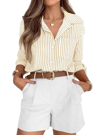 siliteelon Striped Button Down Shirts for Women Dress Shirts Long Sleeve Casual Collared Office Work Shirt with Pocket