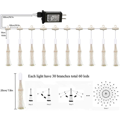 Dreamworth 10 Pcs Total 600 LED Firework Copper Wire Lights, Fairy Twinkle Lights Plug in String Lights 8 Modes Waterproof Starburst Lights for Christmas, Birthday, Bedroom, Corridor Patio, Wedding