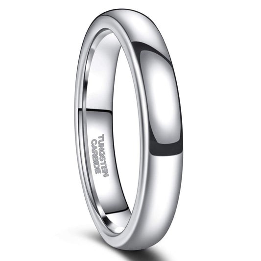 Greenpod 4mm Tungsten Rings for Women High Polished Plain Dome Silver Classic Wedding Band Comfort Fit Size 6.5