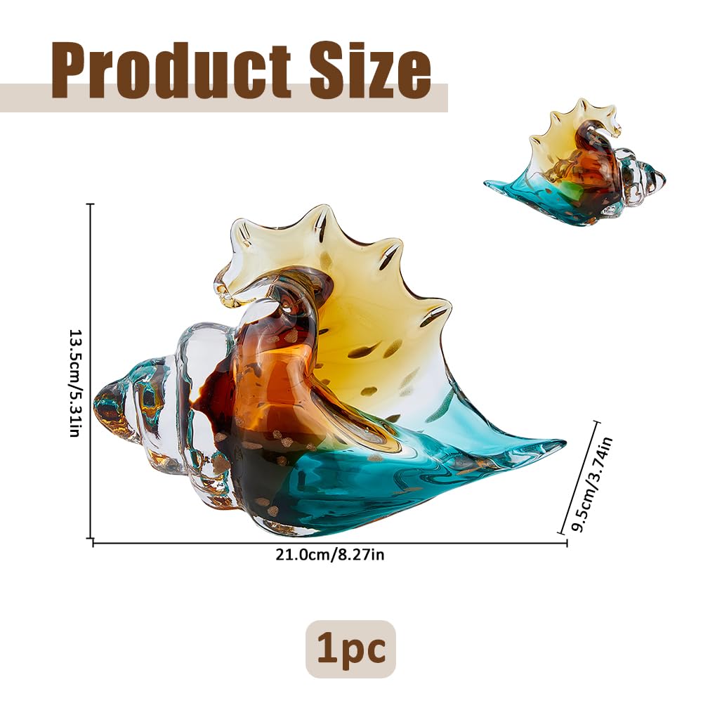 SUPERFINDINGS Blown Glass Conch Statue Sea Glass Art Figurines Sea Glass Decor 21x9.5x13.5cm Creative Conch Seashell Statue Coastal Home Decor for Dining Tables Entryways Coffee Tables Living Rooms
