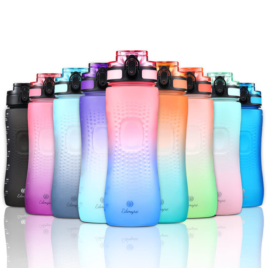25oz Sports Water Bottle, Leak-Proof Design, Push-to-Auto Lid, Suitable for Gym, Sports, Outdoor, School, Kids, BPA Free, Scale Mark Reminder to Replenish Hydration, Gradient Color,Pink/blue