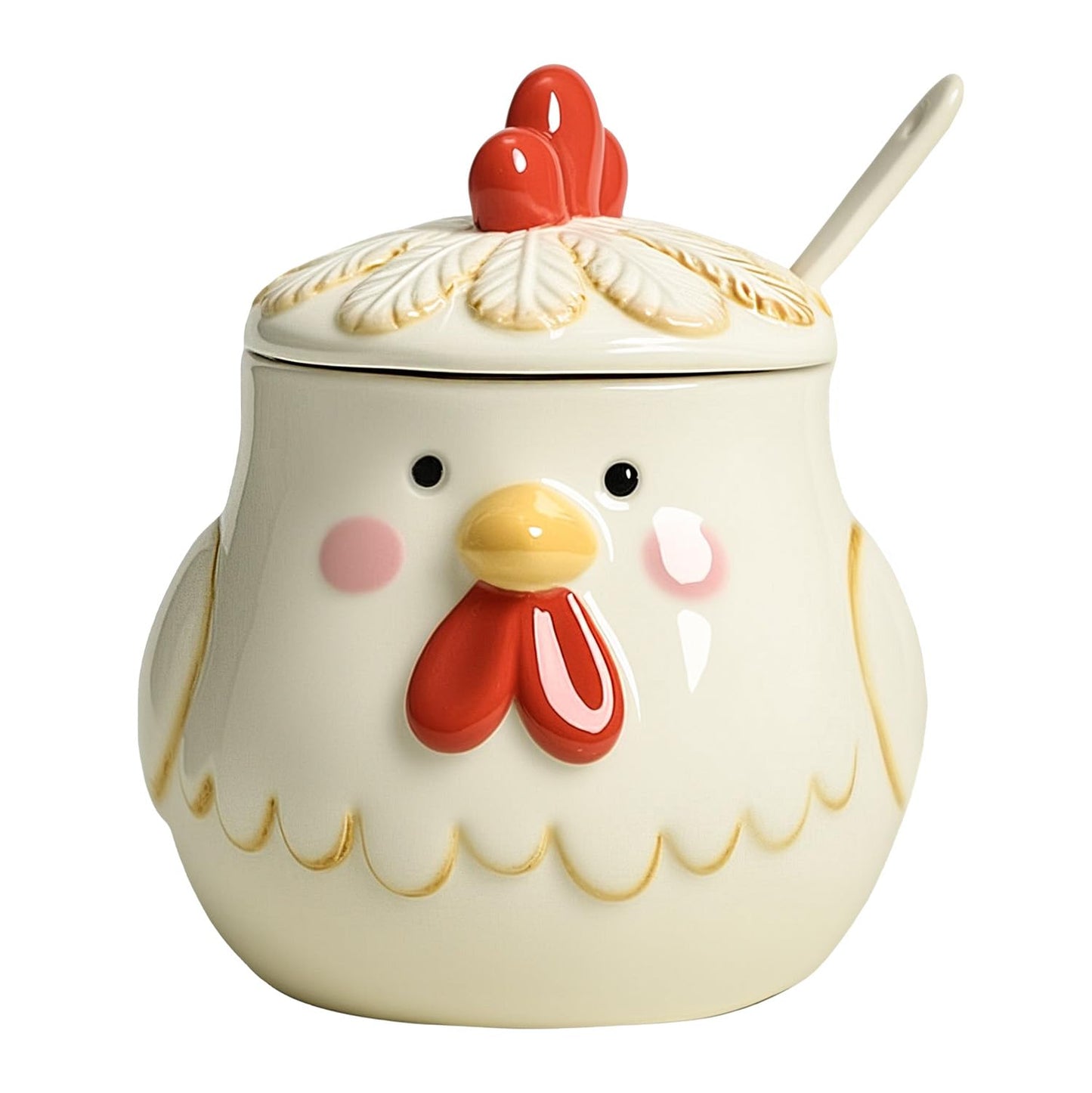 CHOOLD Retro Cartoon Rooster Ceramic Condiment Pot with Lid and Spoon, Salt Bowl Sugar Bowl