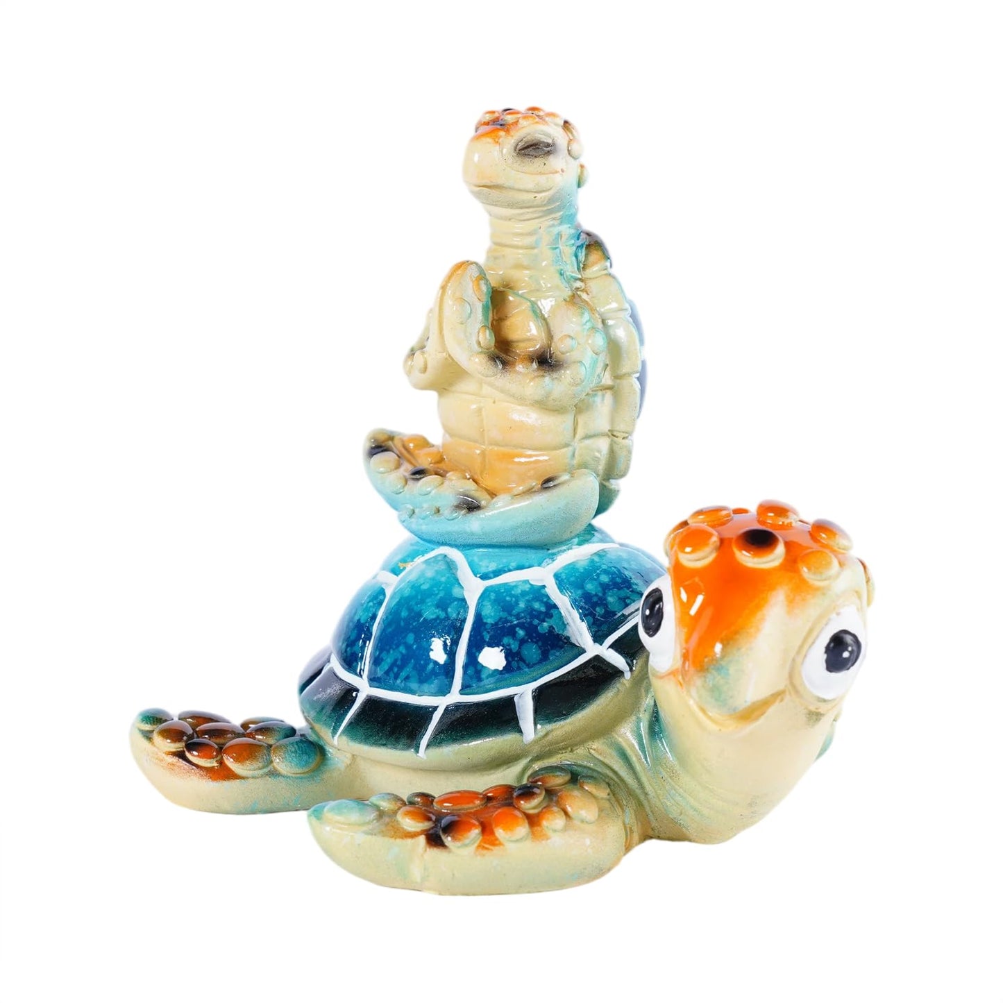 Brizoria Sea Turtle Figurine Beach Decor Ocean Decor Meditating Baby Turtle Resin Coastal Zen Statue Glossy Painted Finish for Bathroom Bedroom Office Bookshelf, Blue