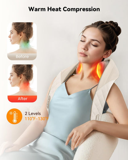 Snailax Cordless Neck Shoulder Massager with Heat for Pain Relief Deep Tissue, Upgarded 4D Kneading, Shiatsu Back Neck Massager Pillow for Neck, Shoulders Back, Gifts for Men Women Mom Dad