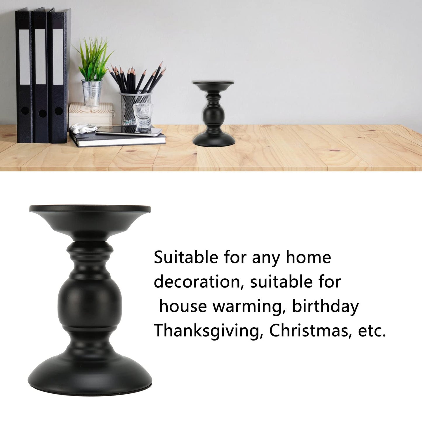Tyenaza Pillar Candle Holder Rustproof Black Metal Iron Matte Pillar Candle Holder Ornament Dining Table Decoration for Wedding, Dining Table, Party
