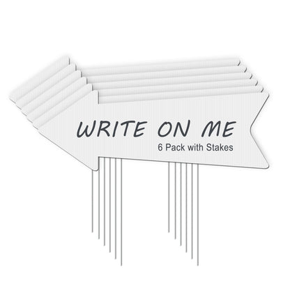 Blank Arrow Signs With Stakes 6 Pack - 17 x 6 Inches Wedding Directional Yard Signs, This Way Arrow Birthday Party Signs