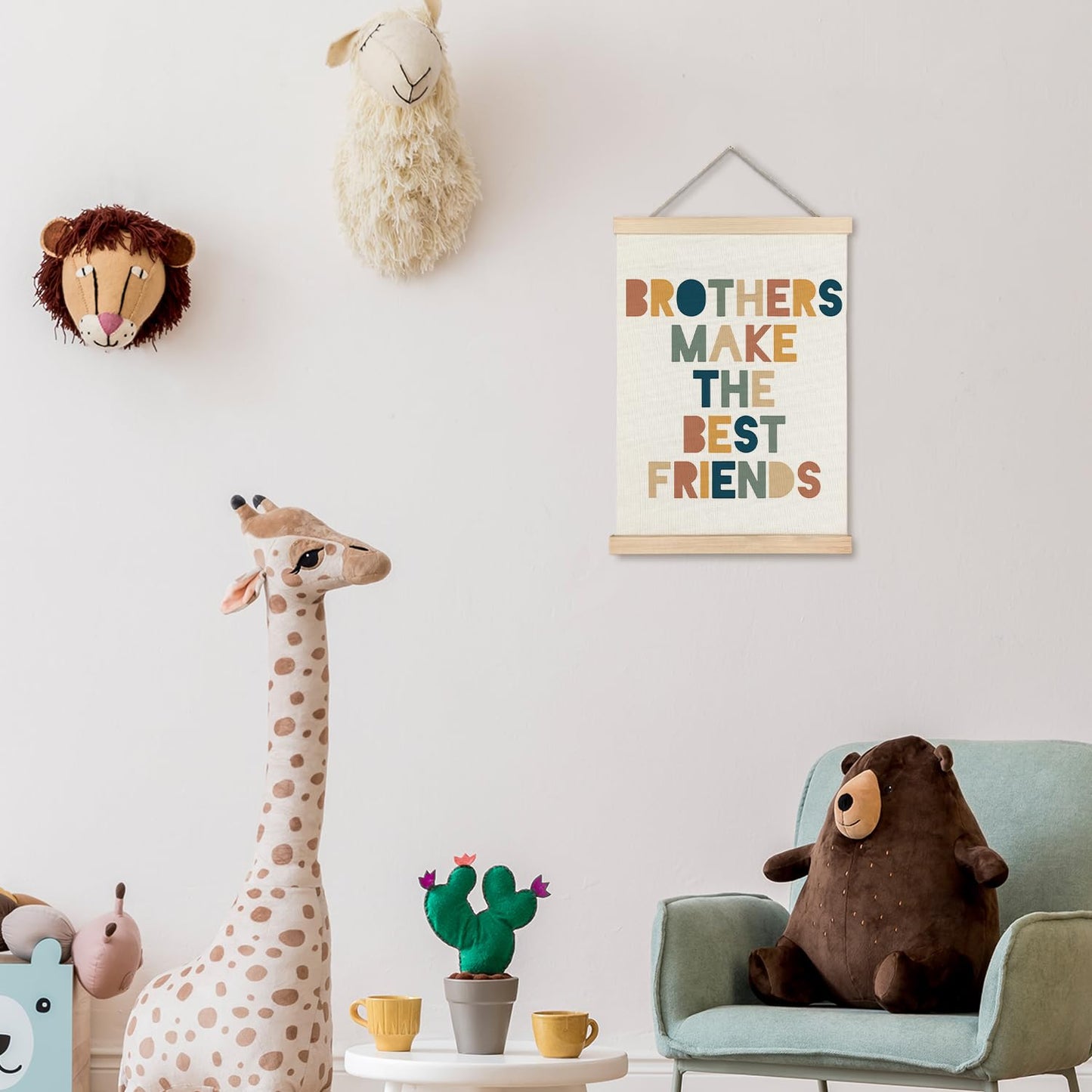 Supwhd Boys Room Decor, Nursery Wall Decor, Brothers Make The Best Friends Wall Art Poster Hanger Frame for Nursery Toddler Baby Little Boys Bedroom Playroom Game Room, 12x16 Inches