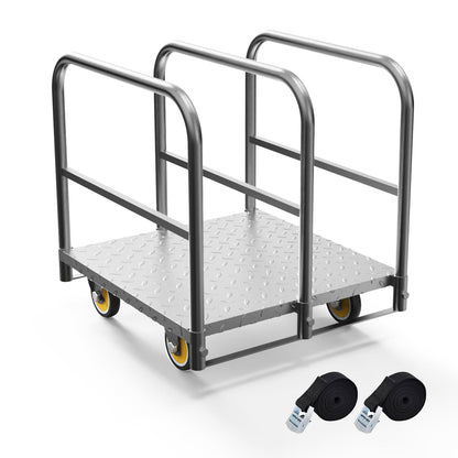 Panel Cart, Heavy Duty Flatbed With 5In Swivel Caster 1500LBS Weight Capacity for Lumber Drywall Mattress Transporting Heavy Loads With Ease and Efficiency - 2PCS Straps for Platform Trucks