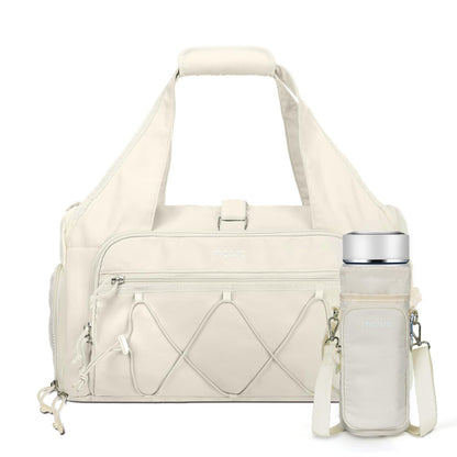 MOSISO Gym Bag for Women, Travel Duffle Weekender Overnight Workout Carry on Small Tote Sport Gym Duffle Bag with Shoe Compartment&Wet Pocket&Water Bottle Holder for Fitness, Yoga, Weekend, Beige