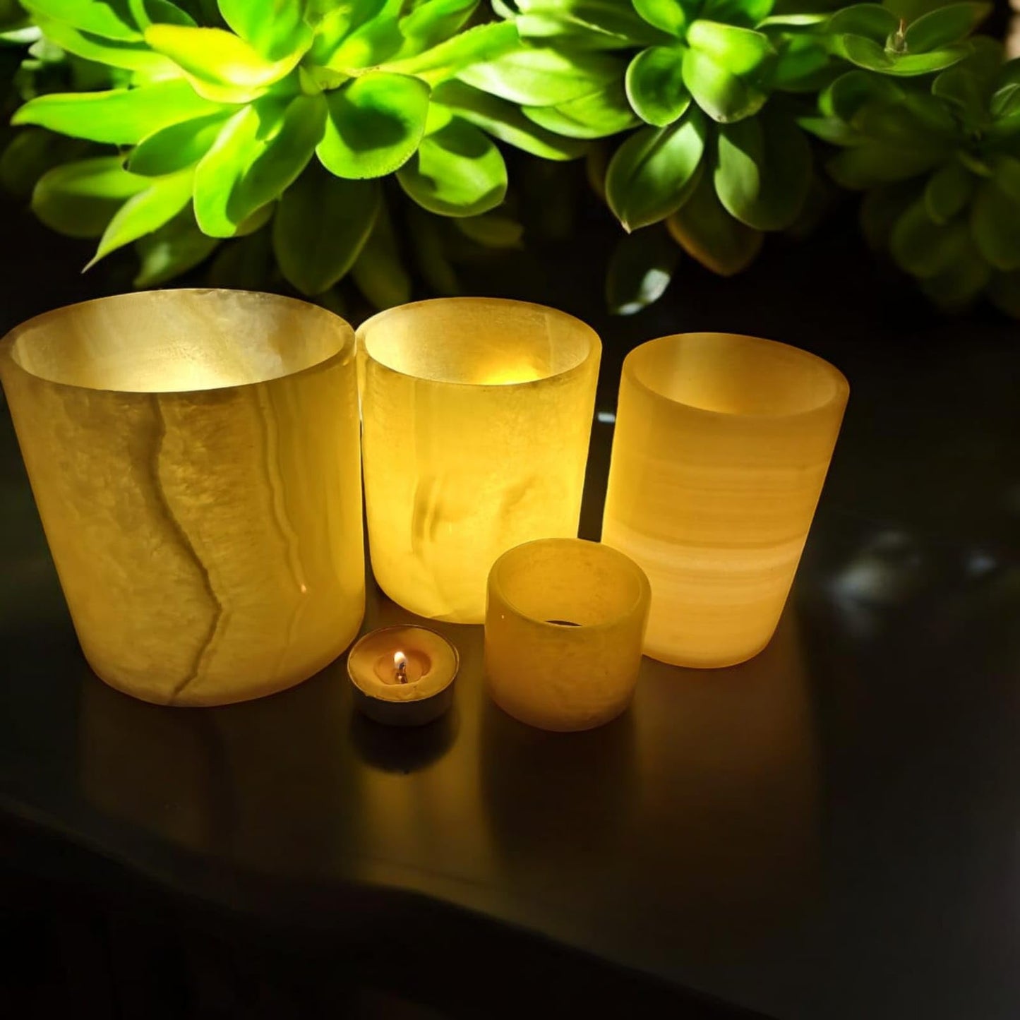 Alabaster Candle Holder Egyptian Handmade – Luxurious Tealight Holder with Soft Glow – Natural Stone for Home, Spa & Meditation – Décor Piece, Relaxing Ambience Multiple Sizes.(Small)