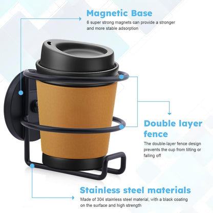 Magnetic Cup Holder, 2Pcs Portable Cup Holder, Stainless Steel Bottle Holders for Refrigerator Boat Tractor Mower Truck Car Fridge, Magnet Cups(Black)