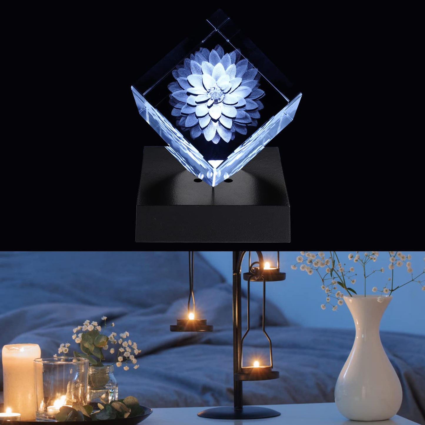 Facmogu LED Lights Base for Crystal 3D Glass Art, Plactic Pedestal Color Show Stand for Crystal Awards, Trophies, Statues, Figurines,USB Powered LED Display Base Stand (White)
