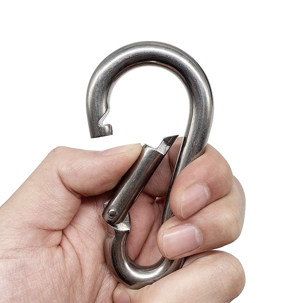 3.15 Inches Heavy Duty Stainless Steel Carabiner for Gym Equipment, EFFIET 2 Packs Spring Snap Hook Clips Spring Link Buckle for Gym Exercise, Punching Bags, Fishing, Hiking, Camping