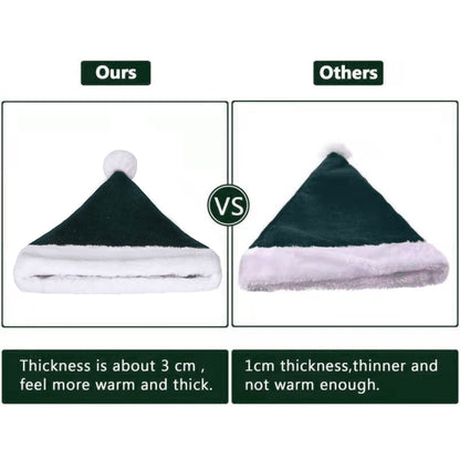 Eoocan Santa Hat, Santa Hats for Adults, Unisex Velvet Comfort Green Christmas Hat Hats Extra Thicken Classic Plush for Christmas New Year Festive Holiday Party Supplies