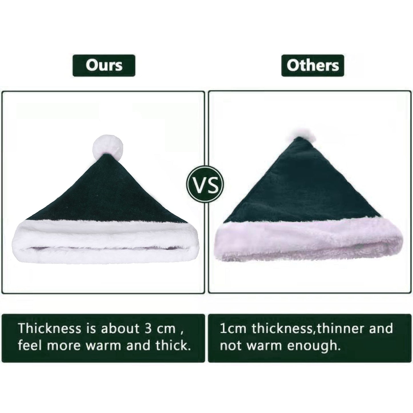 Eoocan Santa Hat for Adults, Unisex Velvet Comfort Xmas Hats Extra Thicken Plush for Christmas New Year Festive Holiday Party