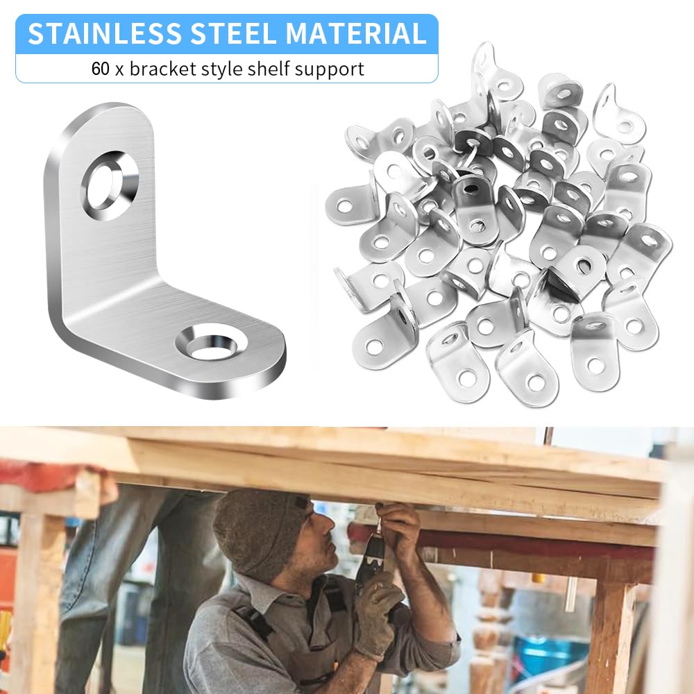 40PCS L Bracket Corner Brace, Stainless Steel L Brackets for Shelves, Metal Corner Bracket, Small Right Angle Brackets for Wood Furniture Chair Drawer Cabinet with 80PCS Screws (0.79 x 0.79 inch)